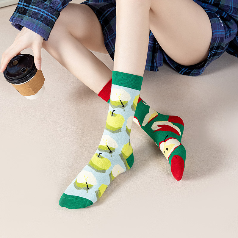 Ab Socks New Asymmetrical Couple Socks Cartoon Combed Cotton Hand Stitched Head Ab Cotton Socks Creative Multi-Color Options Application Scenario