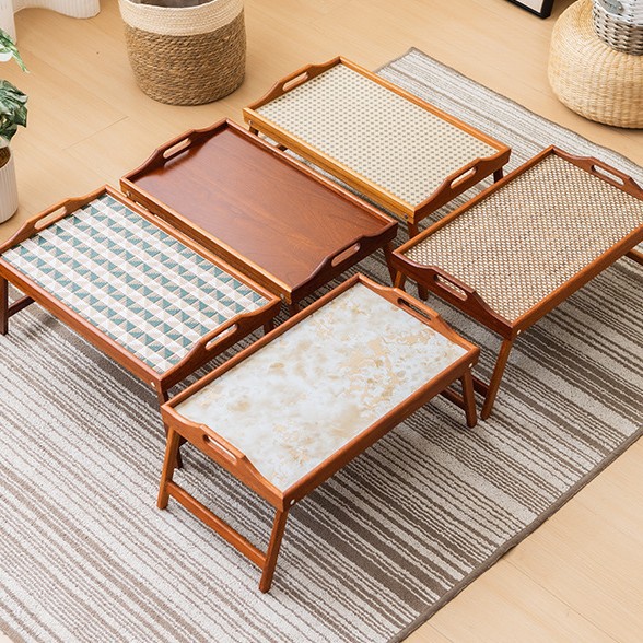 Lazy person folding table, multi-functional bamboo tray table, folding home bedroom wooden tray, bamboo simple computer desk Specification image