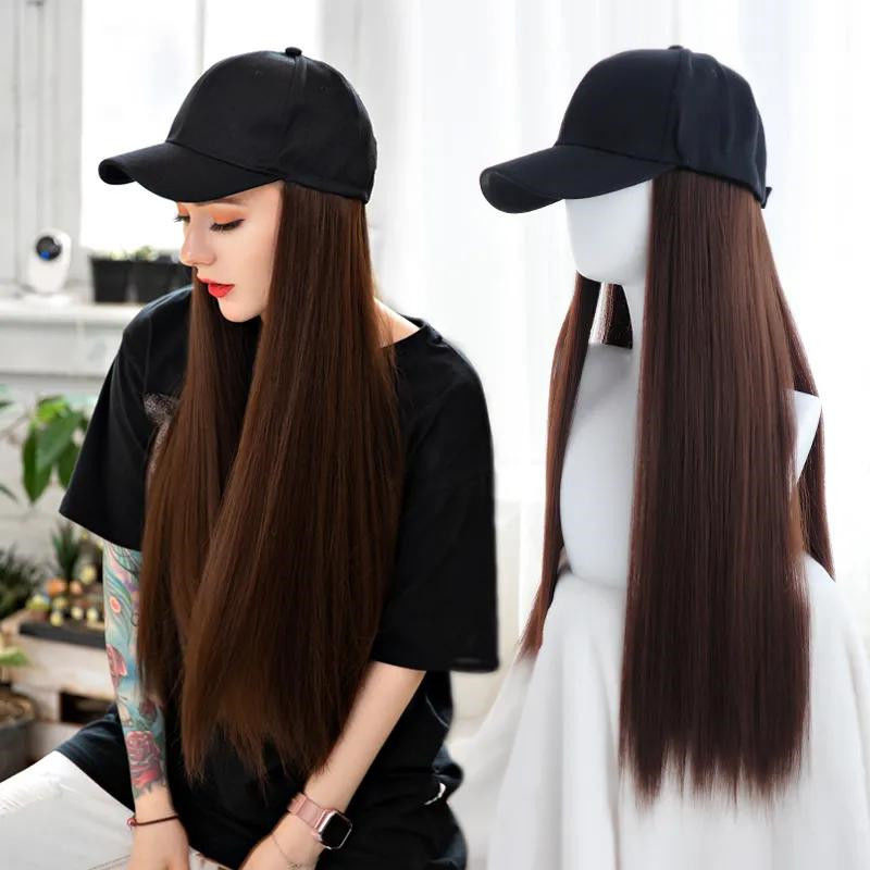 Autumn and winter new style baseball cap wig women one-piece synthetic long straight hair fashion wigs foreign trade source supplier details Picture