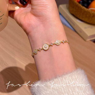 精致高级感镶锆石猫眼石几何方糖抽拉手链女简约百搭手环珍珠手饰详情3