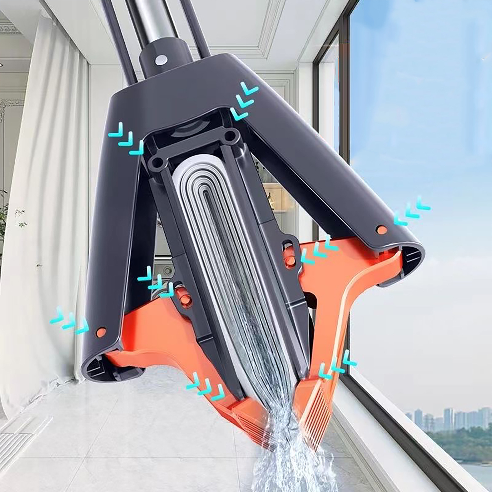 Rubber cotton mop, hand washable, dry and wet dual-purpose, household absorbent floor mop, large sponge head clean, folded and squeezed water type details Picture