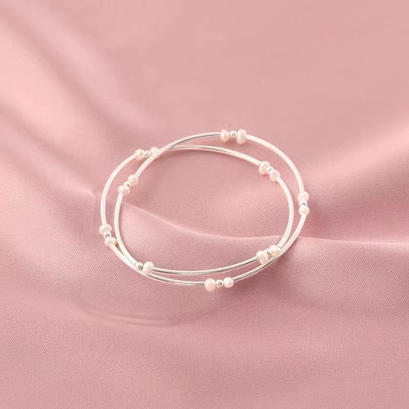 925银珍珠手链掌上明珠公主双圈珍珠手链女闺蜜银时尚款手镯