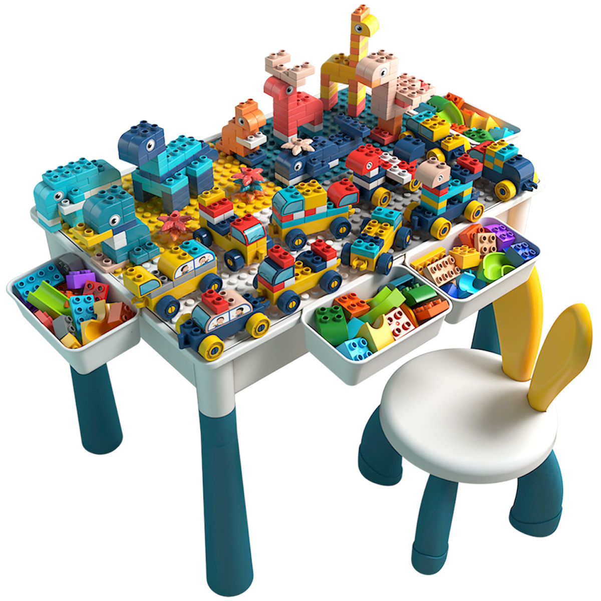 Children's Wooden Table Multifunctional Compatible Lego Large Particle Blocks Large Puzzle Boy Assembling Toys 3-6 Years Old Item Picture
