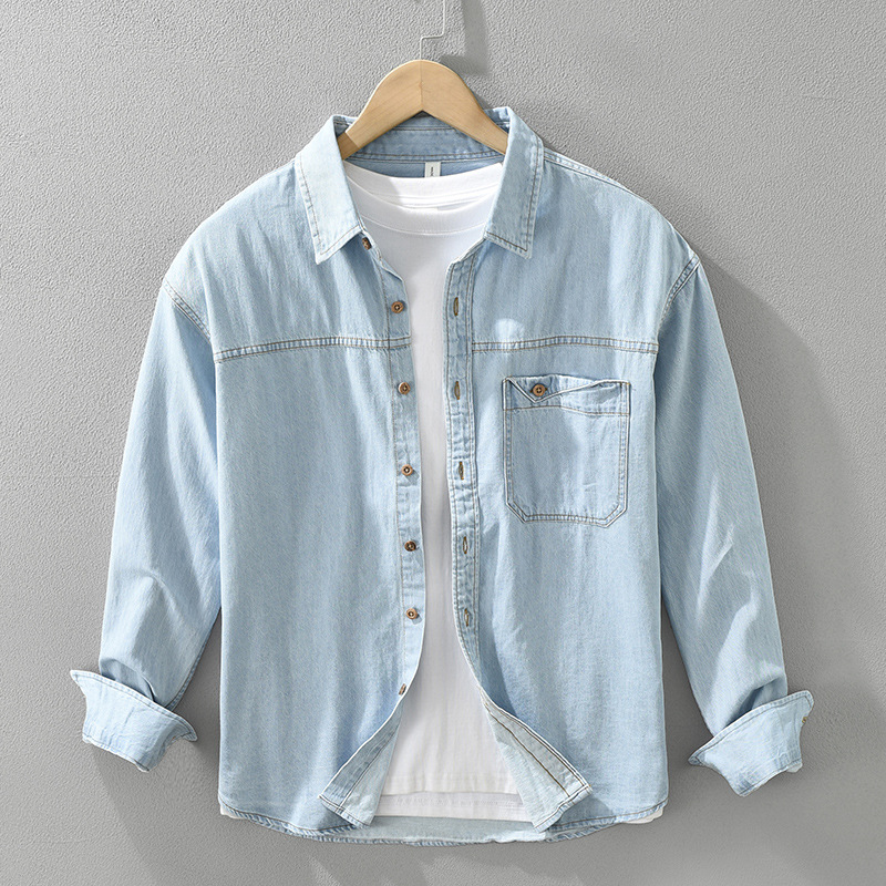 8888 Japanese retro denim long-sleeved shirt for men, fashionable and versatile, casual and artistic loose top, one-piece consignment