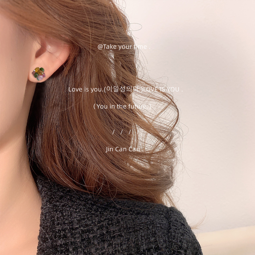 Natural tourmaline! 925 Silver Needle Forest Style Simple and Fresh Mini Version Sweet Stud Earrings Factory Earrings details Picture