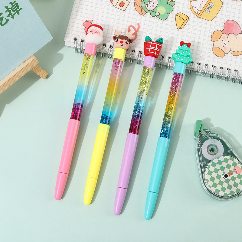 Creative Cartoon Soft Glue Christmas Series Quicksand Fairy Stick Cute Little Fresh Neutral Pen Office Gift Pen Wholesale Specification drawing