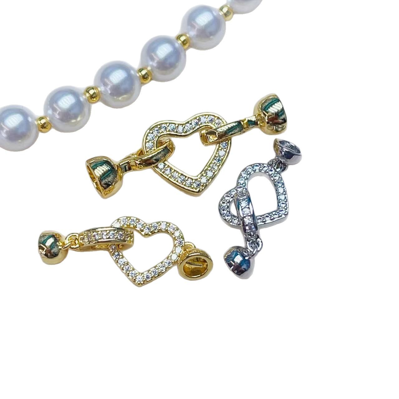 18K gold-plated heart pearl button necklace buckle connection buckle lap buckle Versatile diy hand-fixed sweater chain buckle head Item Picture