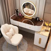 梳妆台玻璃轻奢高级感卧室现代简约岩板化妆桌小户型收纳柜一体桌