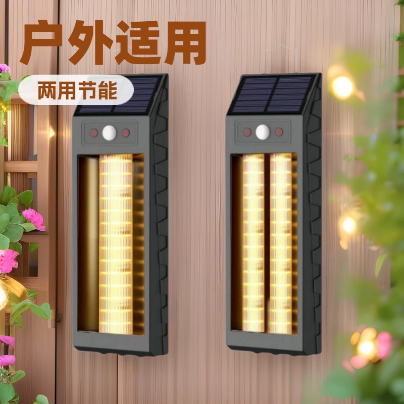 Solar lighting fixtures, garden landscape lamps, warm light wall-washing decorative wall lamps, human body sensor solar lamps, waterproof garden lamps, villa courtyard atmosphere lamps, outdoor landscape lighting wall lamps