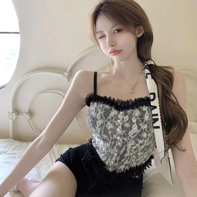 Spring/Summer 2022 French Lace Camisole Women's Small Camisole Beauty Back Wrap No Underwire Bra With Breast Pad Wear Free Bra details Picture