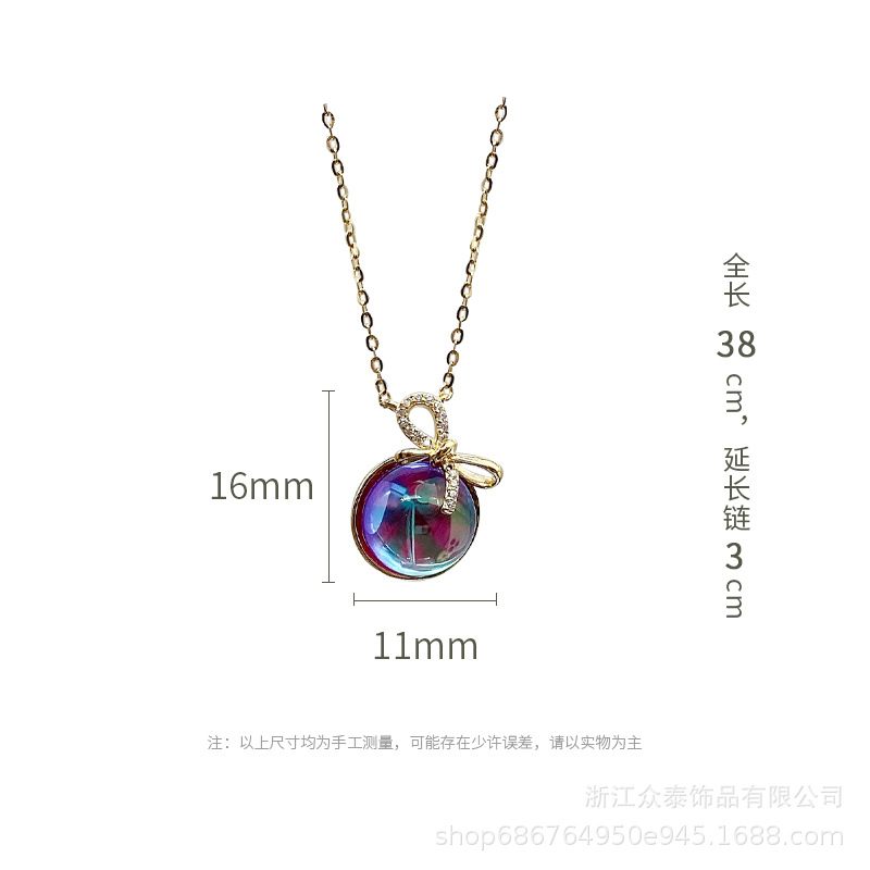 S925 silver necklace Moonlight bow micro-inset zircon moonstone necklace light luxury niche design sense of advanced Item Picture