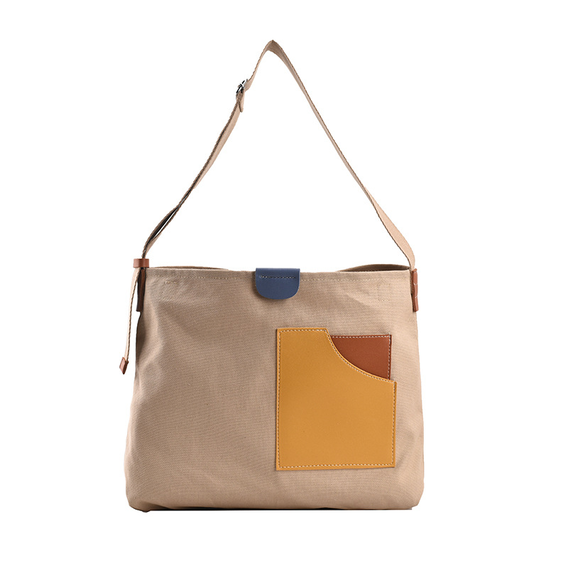 Instagram Niche Design Patchwork Canvas Bag Korean Women's Shoulder Bag Commuter Tote Bag All Casual Crossbody Bag Item Picture