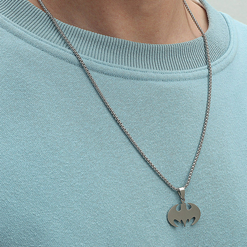European And American Superhero Batman Necklace Personality Stainless Steel Smooth Pendant Amazon Cross-Border Supply Application Scenario