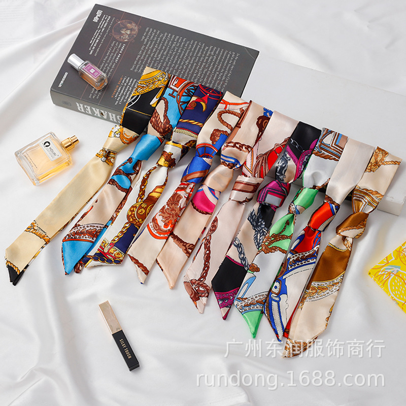 Spot Silk Scarf Wholesale Long Diagonal Silk Scarf Scarf Streamer Belt Tie Bag Bow Small Silk Scarf