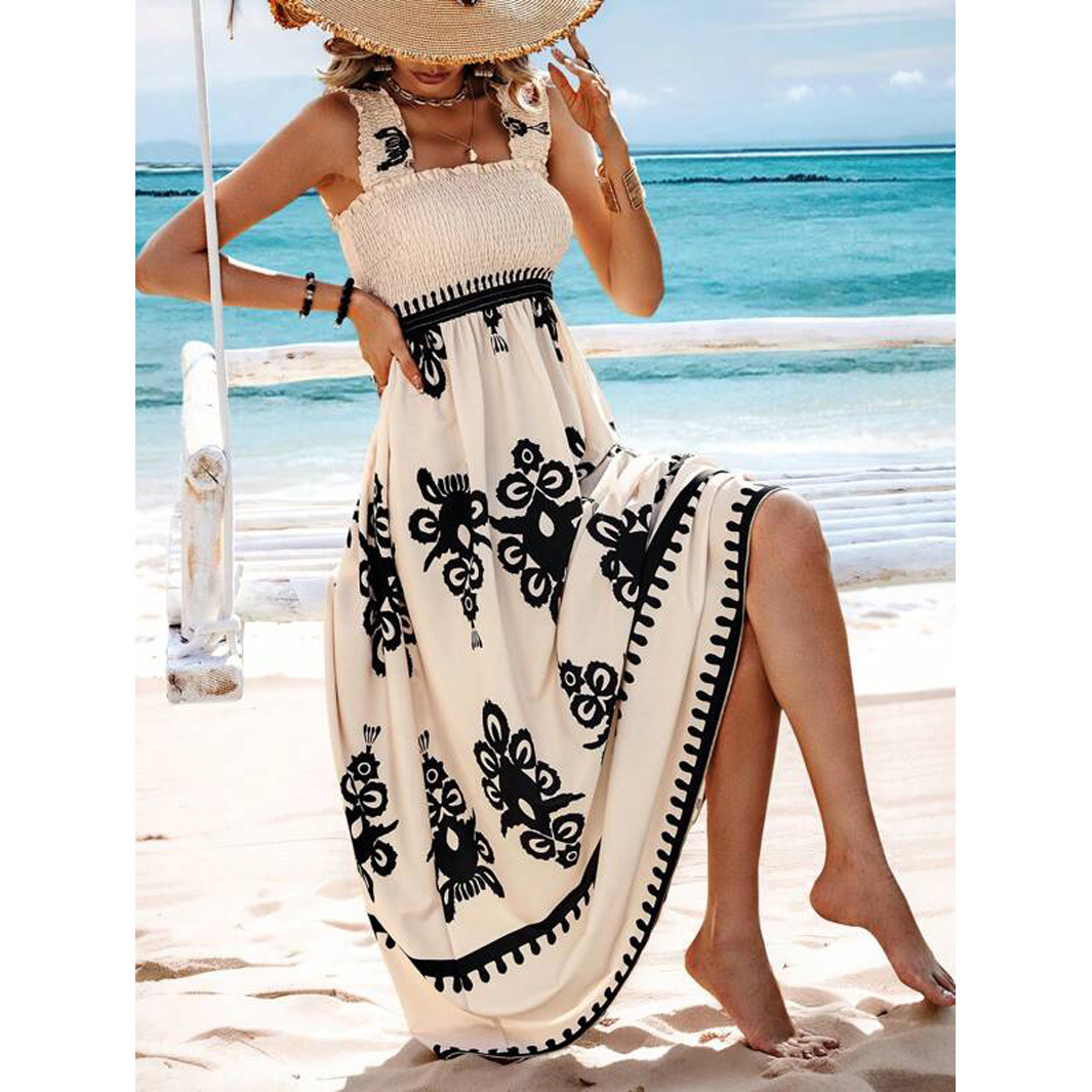 The new cross-border SHEINVCAY women's vacation-style printed front cross mid-length dress for 2024 Application Scenario