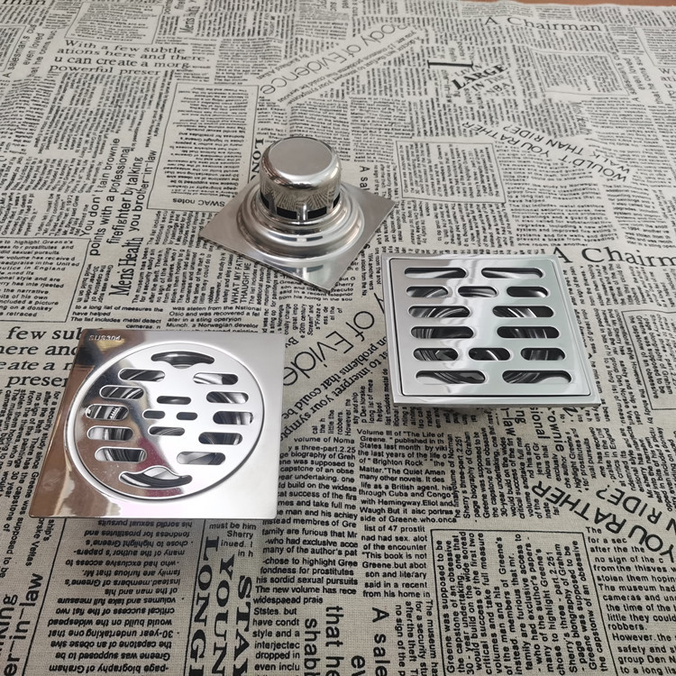 跨境 304不锈钢地漏 大排量4寸DN100 东南亚中东大方形浅水封地漏