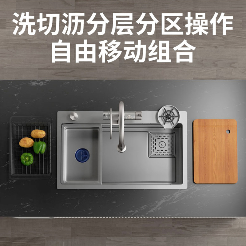 Egns Stainless Steel Kitchen Sink Sus304 Nano Gun Ash Wash Basin Household Sink Set Application Scenario