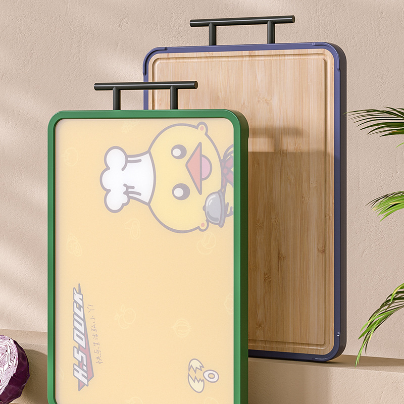 G76卡通小黄鸭抗菌菜板pp+整竹双面粘砧板多功能食品级塑料切菜板产品图