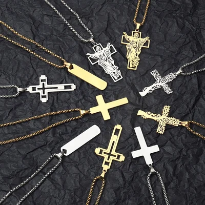 Titanium Steel Hipster Cool Cross Skull Necklace Unisex Stainless Steel Hip Hop Non-Fade Sweater Chain For Men And Women