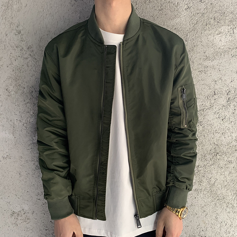 Air Force Bomber Jacket Men's Spring And Fall New Solid Color Army Green Casual Baseball Clothes On The Coat Trend Brand details Picture