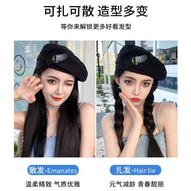 A one-piece women's fashion autumn and winter bestseller with a wig and hat, a heart-shaped beret with long straight hair and a natural simulation full head cover Application Scenario