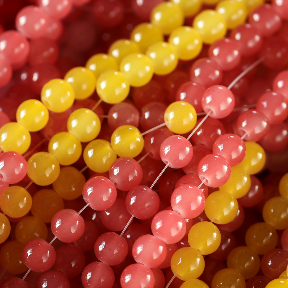 10mm imitation jade glass beads, round beads, loose beads, diy bracelet material accessories, glass beads, imitation agate beads, string beads, matching beads Specification image