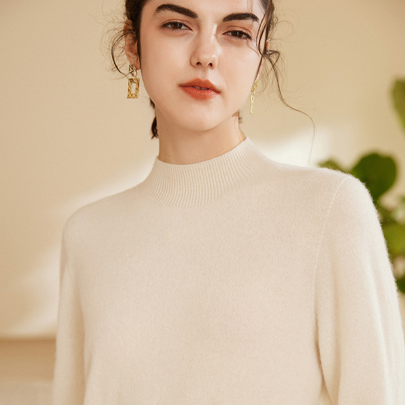 Women's Cashmere Sweater 100% Pure Cashmere Autumn And Winter New Half Turtleneck Line Ready-To-Wear Seamless Knit Base Sweater details Picture