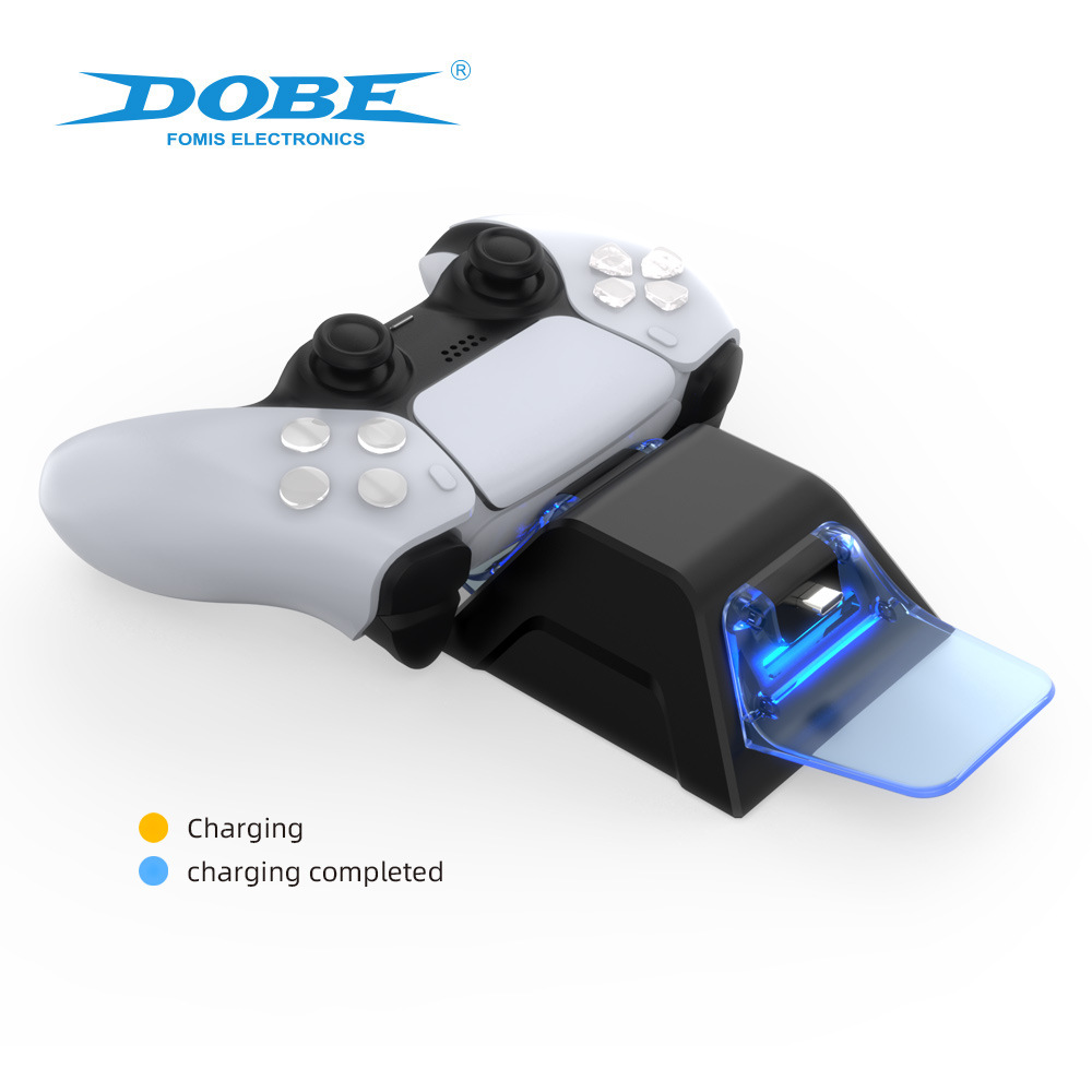 Factory direct sales, cross-border foreign trade, high-quality game console accessories, PS5 wireless controller charger, PS5 dual-socket charger, TP5 Bluetooth controller charging base with LED indicator light Application Scenario