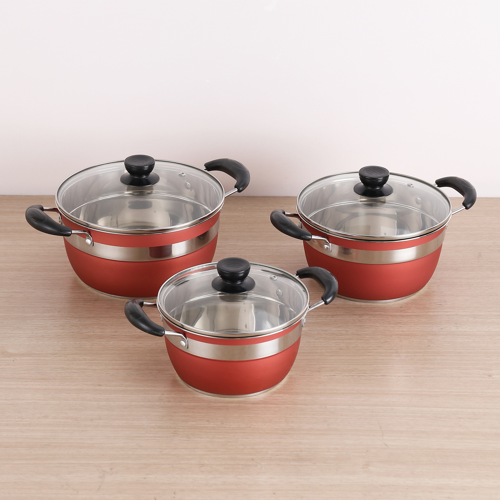 Amazon stainless steel 6-piece pot set for export supply, double-bottom soup pot, milk pot and frying plate combination pot set details Picture
