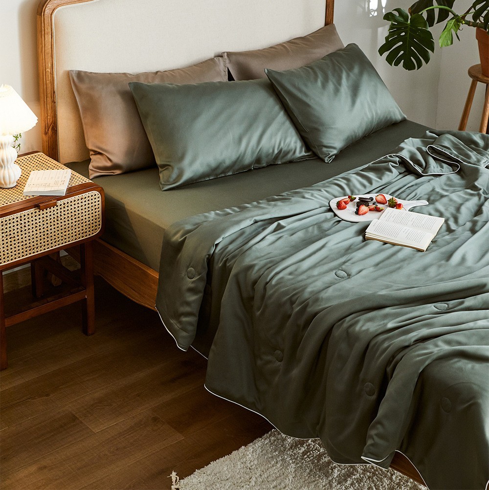 轻奢高端60S天丝夏凉被可水洗纯色空调被丝滑素色大豆薄夏被礼品
