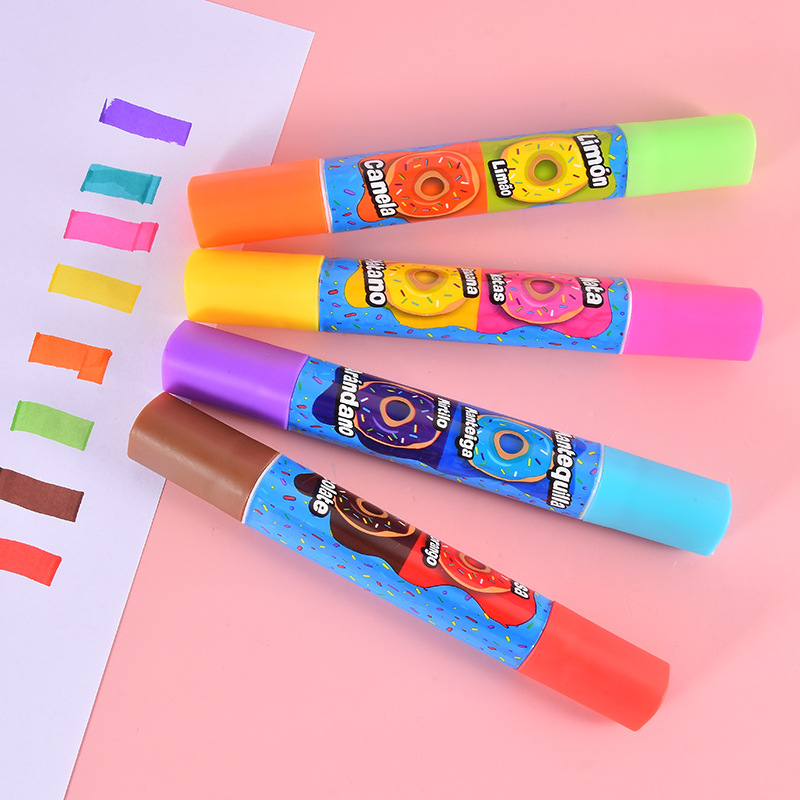 新款香味彩色荧光笔彩笔双头两色标记马克笔三角手账笔淡色系粗划