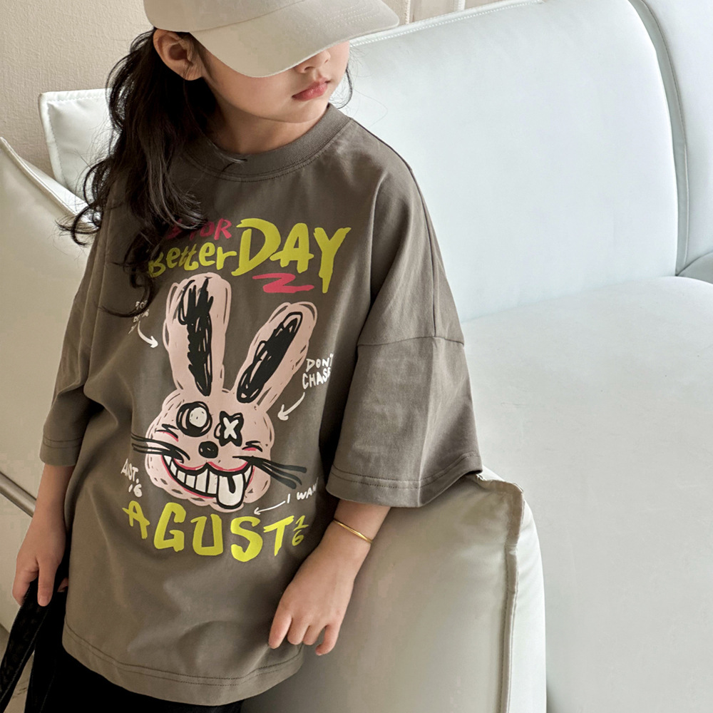 Children's short-sleeved T-shirt, girls' summer wear 2025 new style, boys' half-sleeved T-shirt, loose, casual, cartoon and fashionable top