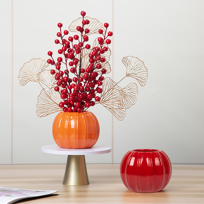 Factory wholesale plastic flower POTS for entrepreneurship, pumpkin-shaped simulation vases, festive decoration, festival decoration, two halves spliced together details Picture