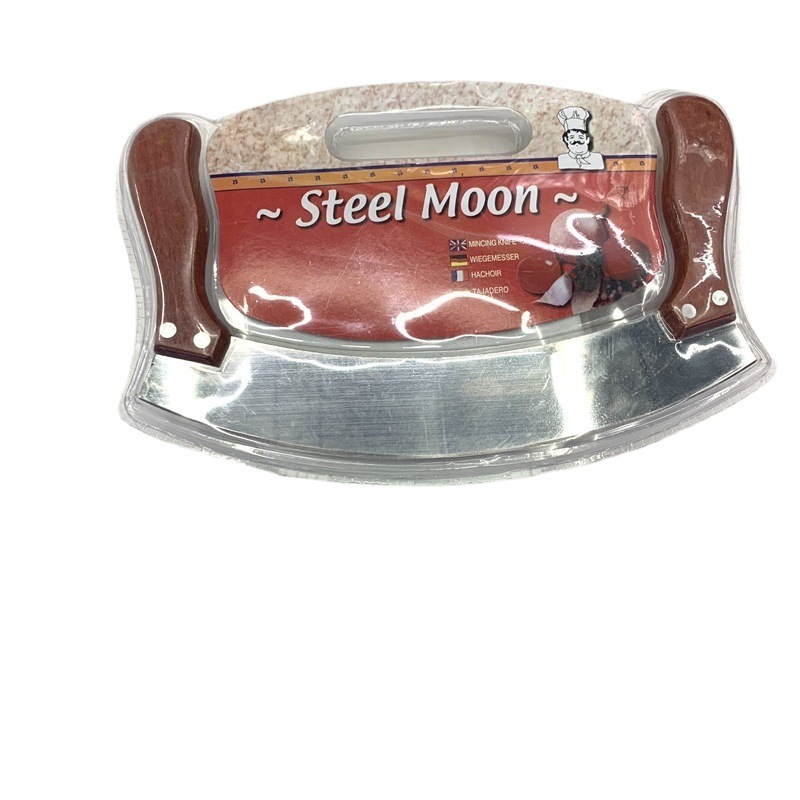 Household kitchen gadgets Stainless steel wood handle curved knife Nougat snow flake crisp pizza cutter Item Picture