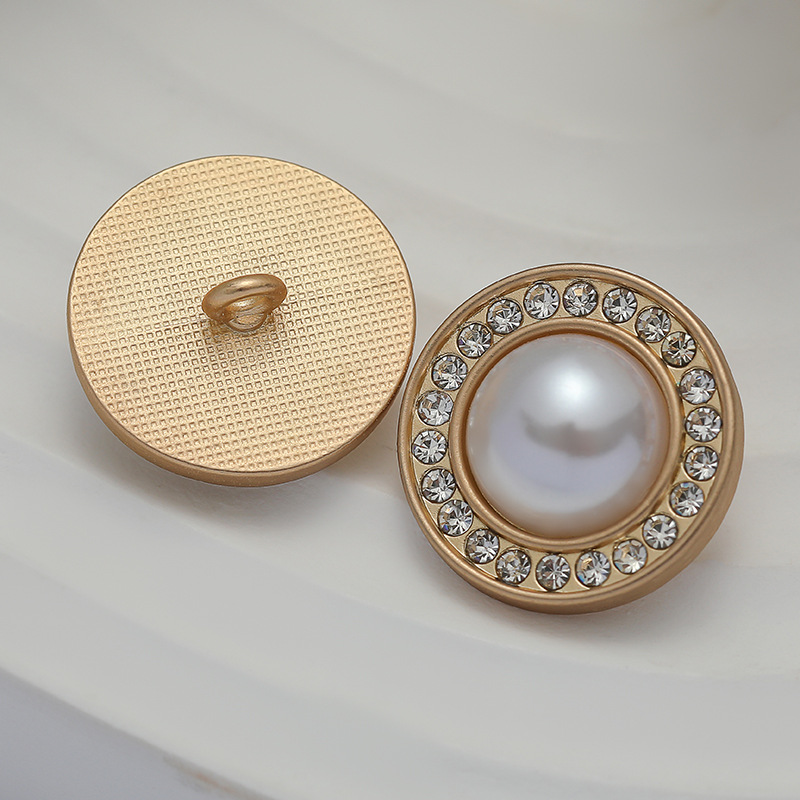Metal pearl round button cardigan, sweater top, button dress, large dress, versatile decoration, high-end for women details Picture