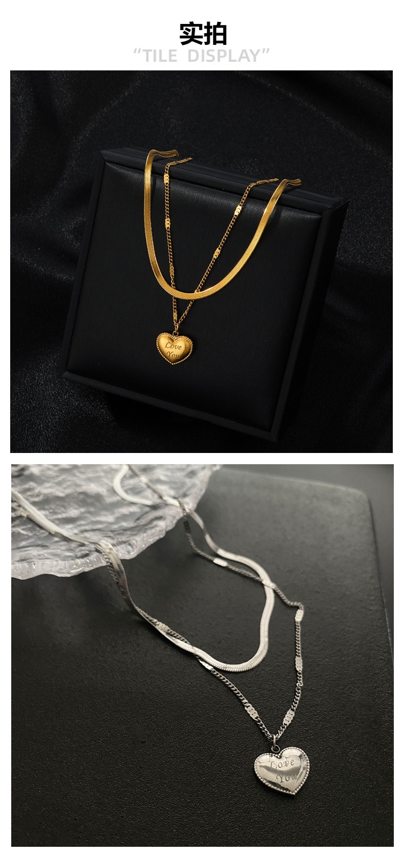 Non-fading titanium steel simple heart-shaped necklace for women, double-layered wearing, a cold and trendy Instagram niche collarbone chain necklace pic 11