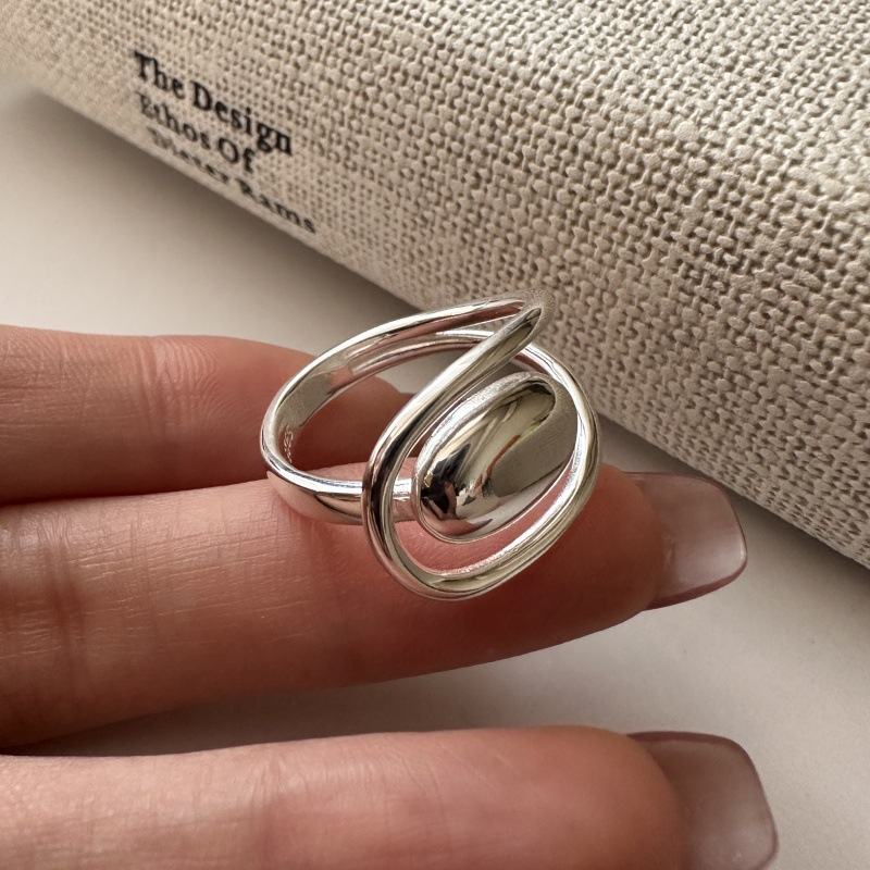 S925 sterling silver Korean version niche design simple oval retro ring, Korean style fashionable and individual ring wholesale details Picture