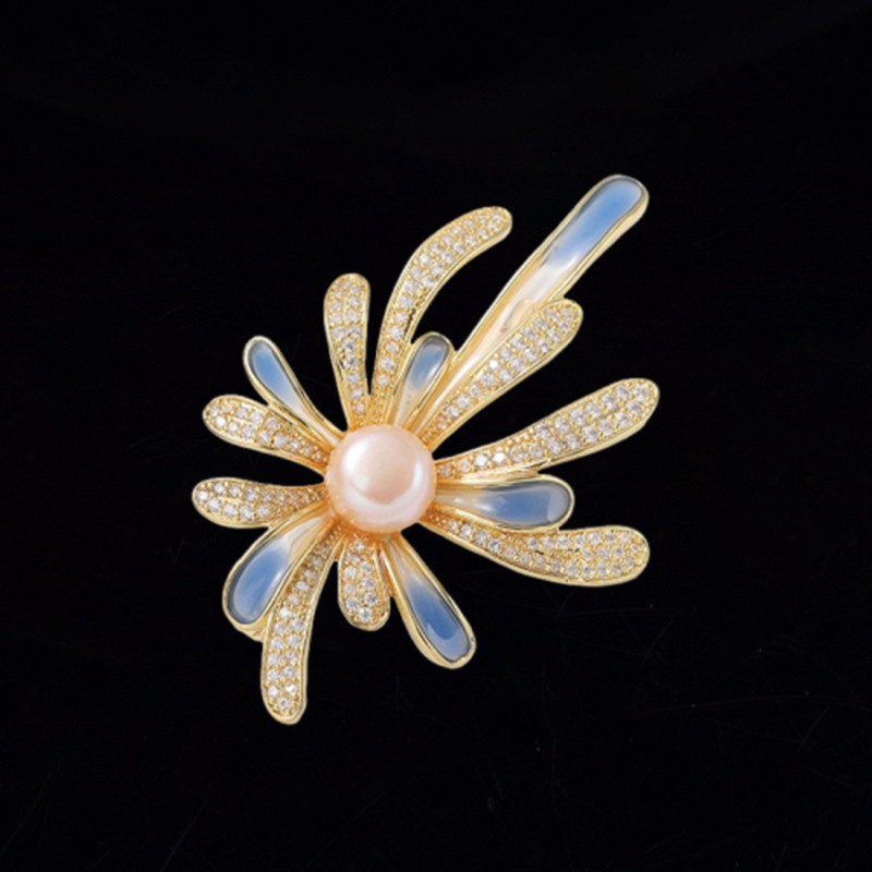 Wholesale of high-end, niche enamel zircon fireworks, fashionable freshwater pearl clothing accessories, brooches and corsages Specification image