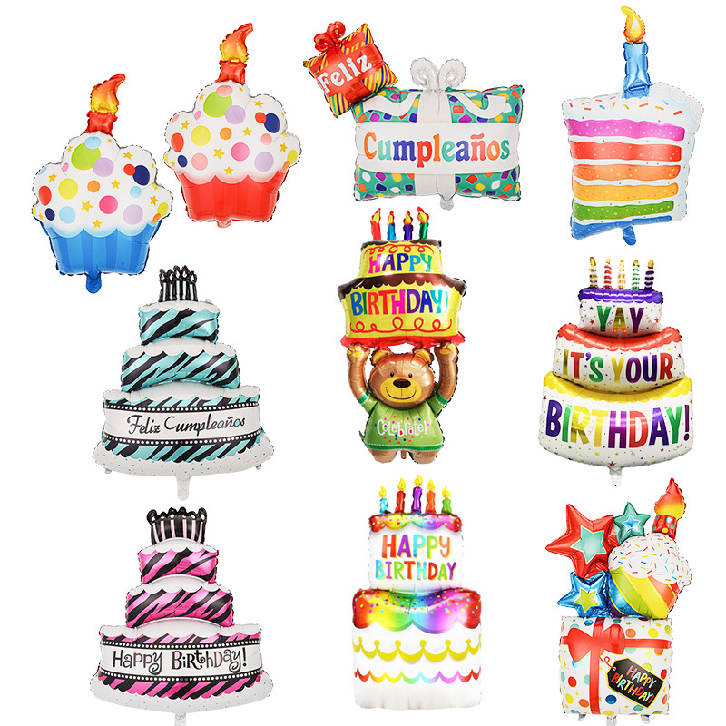 大号彩色生日蛋糕铝膜气球双层蜡烛蛋糕造型儿童生日派对装饰气球