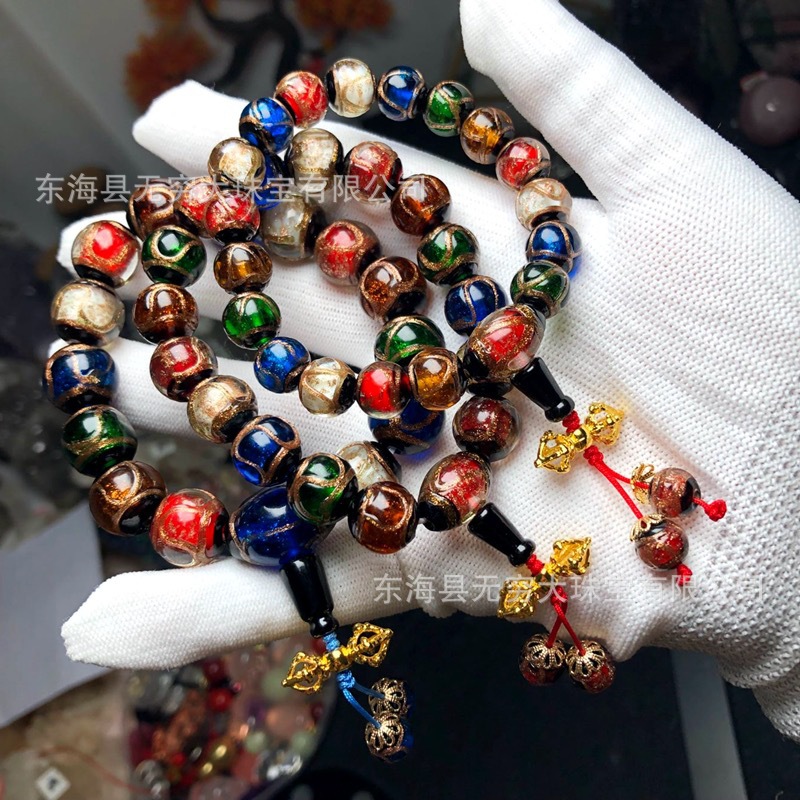Wholesale of popular online incense ash glass bead bracelets, handcrafted incense ash glass bead bracelets for both men and women, and multi-treasure jewelry details Picture