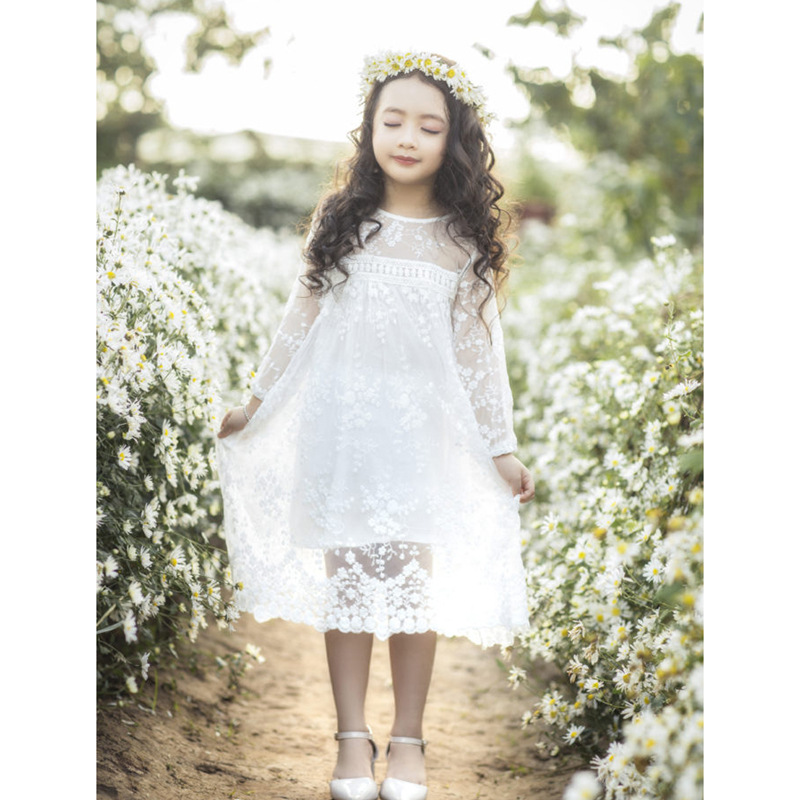 Girls' dresses children's skirts Children's spring and summer new lace cotton children's skirts Korean version of a hair details Picture