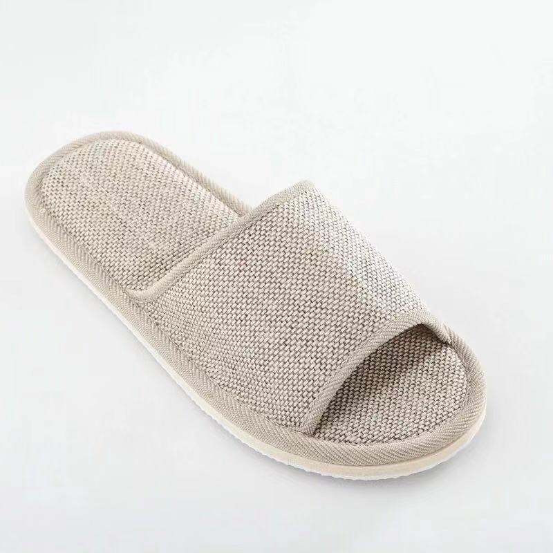 Cross-border spring and autumn four-season linen slippers for women, indoor soft-soled lightweight EVA hotel guests, home fabric slippers for men Specification image