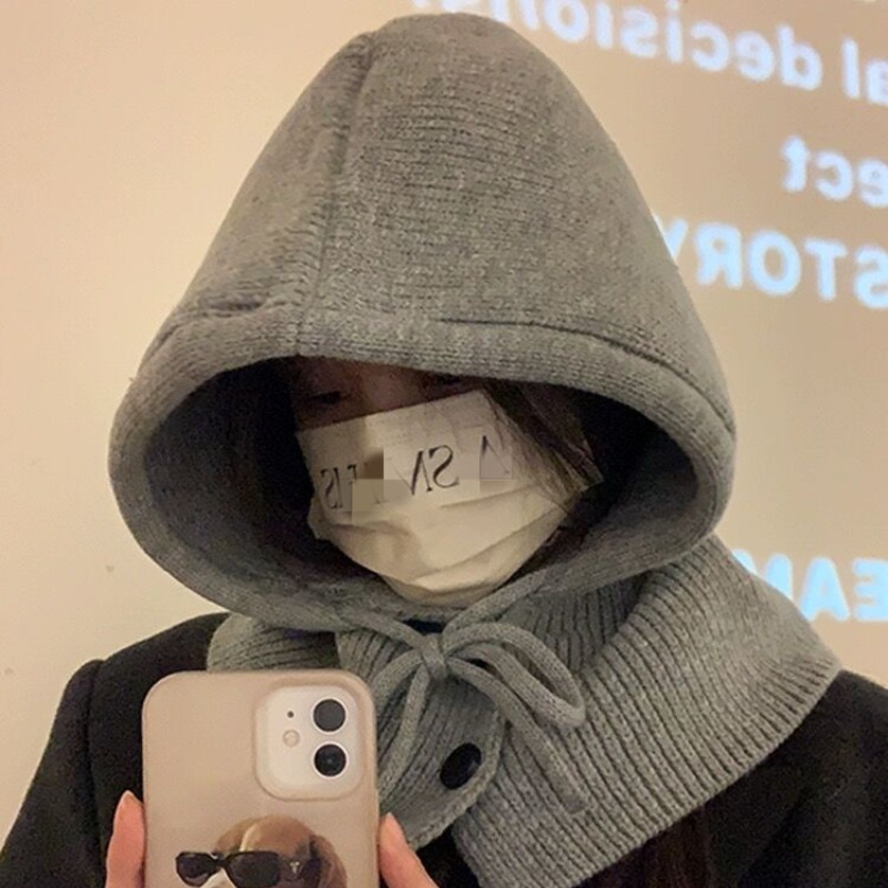 韩国巴拉克拉法帽秋冬季保暖帽子女款时尚围巾一体针织护耳毛线帽