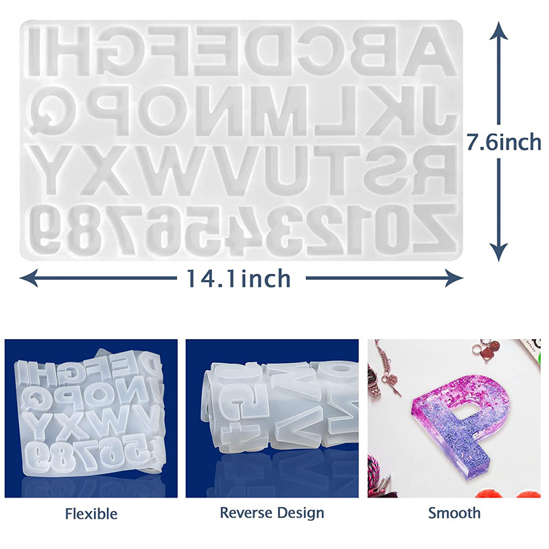 DIY Epoxy resin English letter and number mold package, earrings, pendants, sequins, tassels, key hangers, silicone molds Specification image