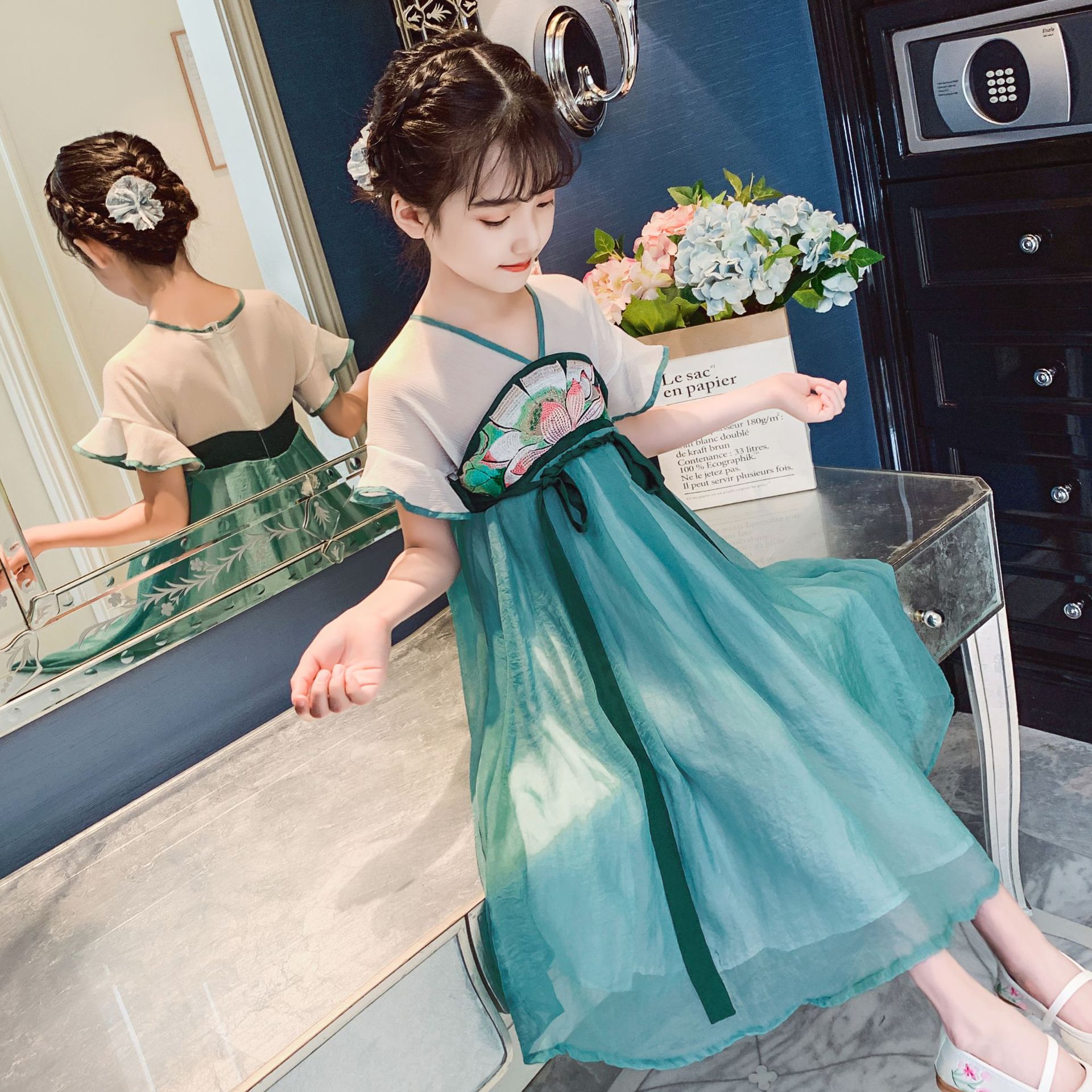女童汉服2023夏季新款古装12岁小孩短袖襦裙超仙中国风儿童连衣裙