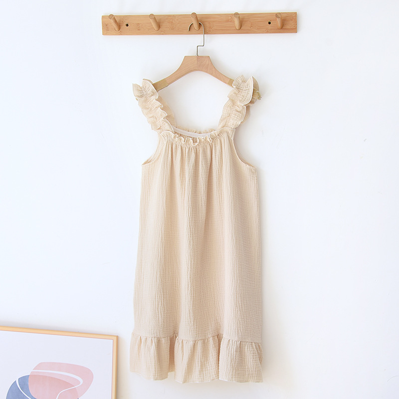 Sleeping dress for women, summer cotton yarn, pure cotton thin strappy pajamas, loose mid-length, sweet and cute long dress, home wear Application Scenario