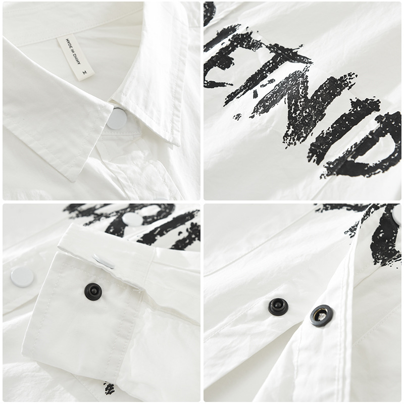 7319 Japanese streetwear men's long-sleeved shirt, casual and versatile for young people, artistic and loose printed top, one-piece consignment Application Scenario