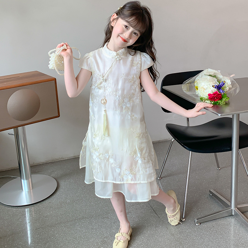 国潮女童夏装旗袍裙2025夏季新款儿童洋气裙子中大童中国风短袖连衣裙细节图