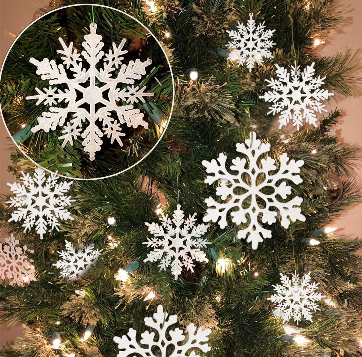 Original manufacturer Christmas decorations: White snowflake decorations, plastic glittering snowflake decorations, Christmas tree decorations