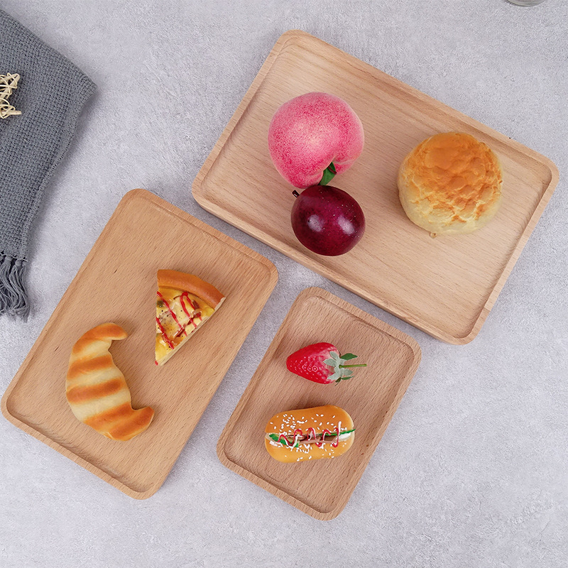In stock, there are beech wood trays for home, living room, office, afternoon tea, rectangular dried fruit, snack, cake and pastry plates Specification image